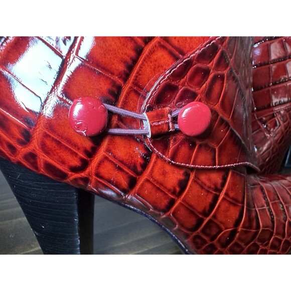 Via Spiga Animal Print Patent Red Leather Ankle Heeled Booties Women's 10 - Picture 7 of 12